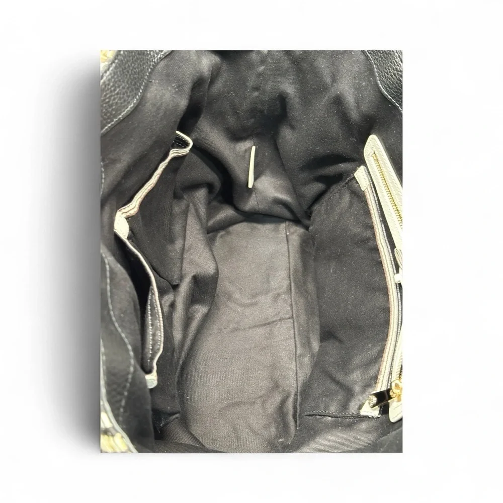 Henri Bendel Black and Tan Chevron Shoulder Tote Bag